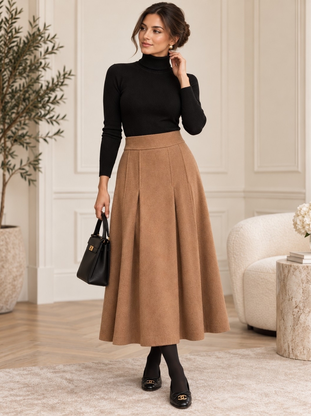 Vintage Burberry’s 100% Camel Hair Pleated Midi Skirt Made in England